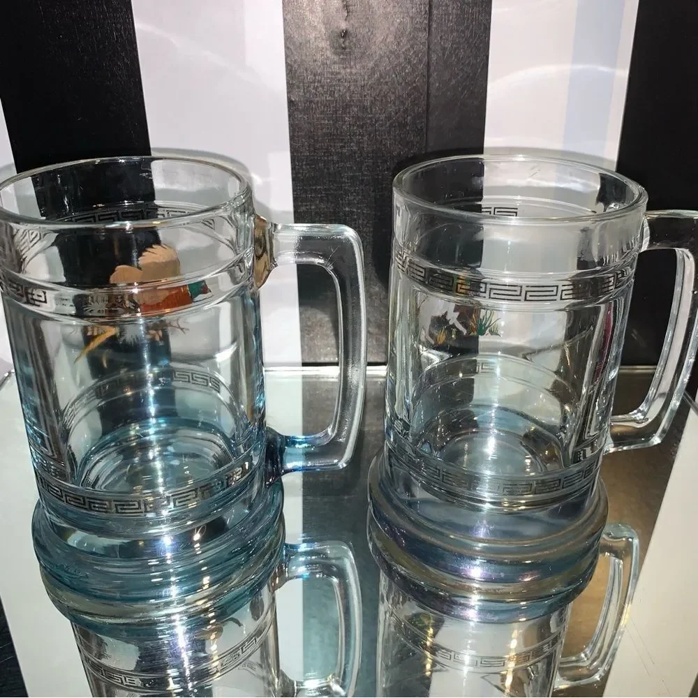 Vintage Pair of Hunting Vibe Clear Glass Beer Coffee Drink Mug With Handle